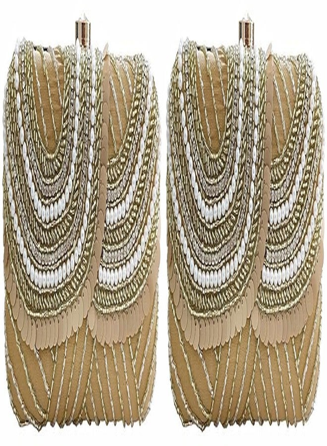 DUCHESS Women Hand Embroidered Sequins Beige Box Clutch for Wedding Party (Pack of 2)